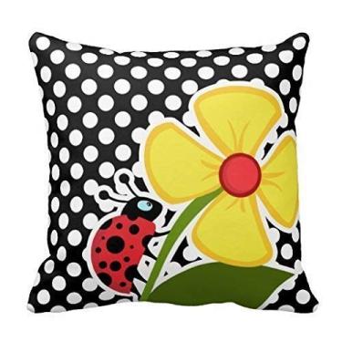 Imagem de FJTP Outdoor Black Geometric Decor Throw Pillow Cover Shell Ladybug Flower Kids Square Pillow Cover Cute Couch Cushion Cover 18X18 inch
