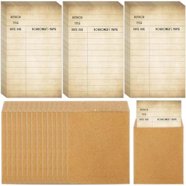 Imagem de Roowest Pacote com 120 bolsos para livros de biblioteca com envelopes autoadesivos, cartões de finalização de compra, cartões vintage de biblioteca, lista de leitura, cartão de marcador de página para