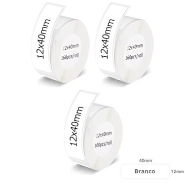 Imagem de Kit 3 Etiqueta Térmica Adesiva Rolo Para Mini Impressora D11, D110 Compatível Impressora Térmica Etiqueta Prova d'água Auto adesiva (Branca - 12x40mm)