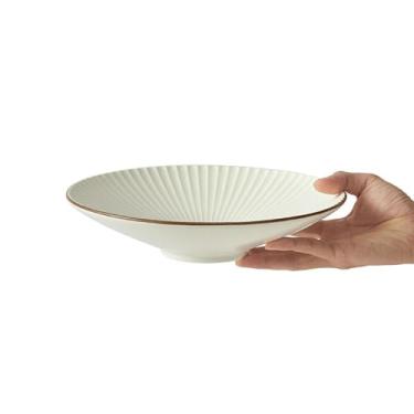 Imagem de Pratos e pratos redondos esmaltados coloridos, utensílios de mesa de textura minimalista para uso doméstico - tigela de chapéu de 25 cm - branco pérola