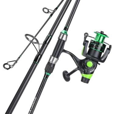 Imagem de Sougayilang Combo De Varas Pesca Surf Im8 Carbon, 3 Peças, Vara Viagem Giratória Com Carretel Giratório Tamanho 4000-9 Pés, Verde, Ko4000