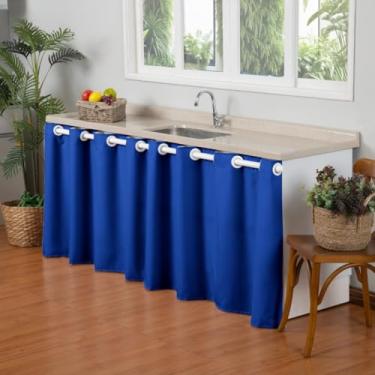 Imagem de Cortina Pequena para Pia 2,80m x 80cm Simples Oxford Decorativa Baratinho (AZUL ROYAL)