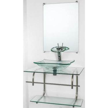 Imagem de Gabinete De Vidro Banheiro Inox 70Cm Cuba Retang Incolor - Cubas E Gab