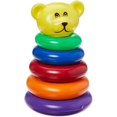 Imagem de Brinquedo Educativo de Encaixar Infantil Meu Amigo Ursinho Colorido com Argolas Cabeça de Ursinho Didático, Durável e Seguro Para Bebês a partir de 6 Meses