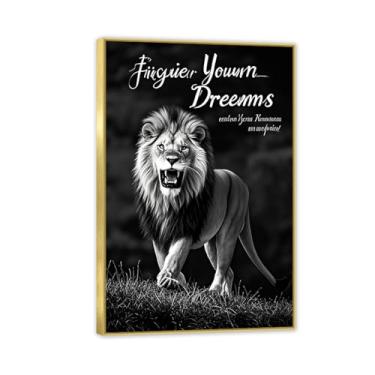 Imagem de Tela inspiradora arte de parede animal pôster motivacional pintura de leão preto e branco presentes de encorajamento inspirador para homens imagem de afirmações positivas 90 x 60 cm (36 x 24 polegadas