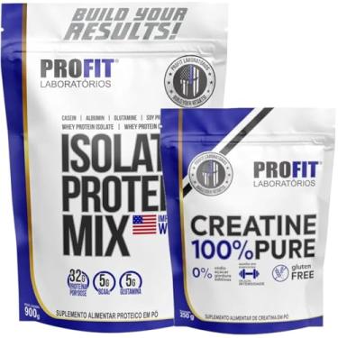 Imagem de Combo Whey Isolate Protein Mix 900g + Creatina Pura 250g - Profit (Refil, Morango)