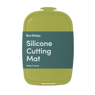 Imagem de Blue Ginkgo Tábua de corte de silicone – média – dupla face, espessa, flexível, antiderrapante, livre de BPA – sulcos de suco, lavável na lava-louças (feito na Coreia, verde)