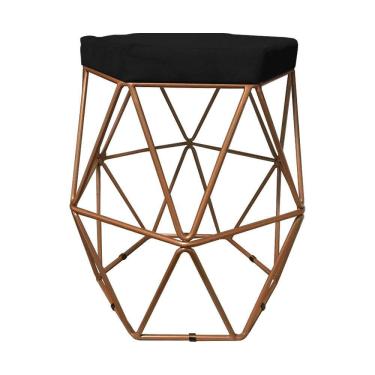 Imagem de 2 Puffs Decorativo Hexagonal Aramado Cobre Suede Preto