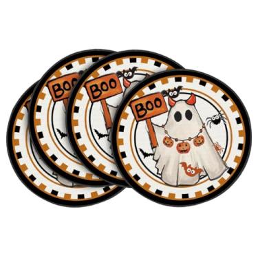 Imagem de Artoid Mode Ghost Boo Jogo americano redondo assustador de Halloween, conjunto de 4, tapetes de mesa vintage sazonais de 35,5 cm para decoração de festa, cozinha, jantar