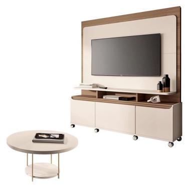 Imagem de Estante Home Theater Quantum Off White Castanho E Mesa De Centro Sky Off White – Hb Móveis