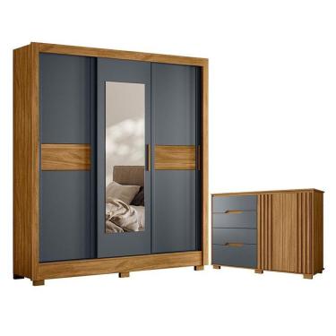 Imagem de Guarda Roupa Casal Bahamas E Cômoda Texas Freijó Cinza– Moval