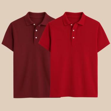 Imagem de Kit 2 Camisa Polo Masculina Básica Elegante com Botões  Estilo Casual 