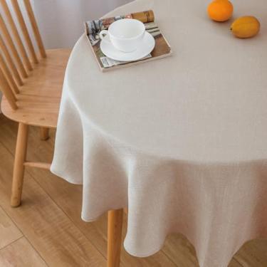 Imagem de NLMUVW Toalha de mesa redonda de linho 91 cm, toalha de mesa pequena de aveia rústica resistente à água para cozinha, jantar, festa, café