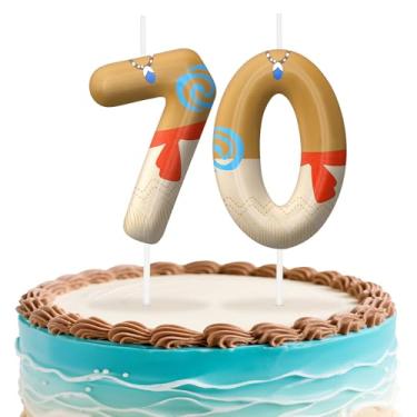 Imagem de Velas de aniversário Havaí número 70, topo de bolo com tema de ilha para decoração de bolo para meninos e meninas, decorações de aniversário, suprimentos de festa, velas numéricas para decoração de