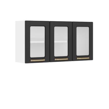 Imagem de Armário Aéreo Aço 3 Portas de Vidro Grafite Colors Bertolini