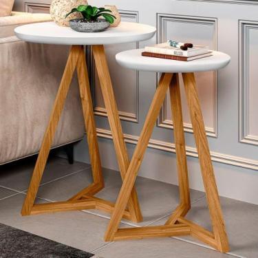 Imagem de Mesa de Canto Palmas Kit 2 Peças Branco/Nature - Pnr Móveis, Branco