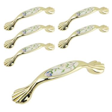 Imagem de T Tulead Puxador de porta de móveis de cerâmica e liga de zinco com centro de orifício de 9,8 cm, 6 peças com parafusos, para estante de armário