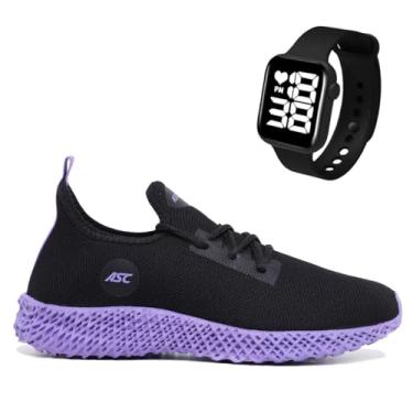 Imagem de Tênis Esportivo Feminino Ascension com Solado Tecnológico + Relogio Smart Fitness Quadrado| Conforto, Estilo e Tecnologia no Seu Dia a Dia (Lilas, BR, Adulto, Numérico, 35)