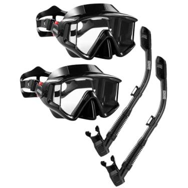 Imagem de Aegend Pacote com 2 equipamentos de mergulho para adultos, conjunto de snorkel seco, visão panorâmica, tecnologia anti-vazamento e anti-nevoeiro, alça ajustável para snorkeling, mergulho, natação com