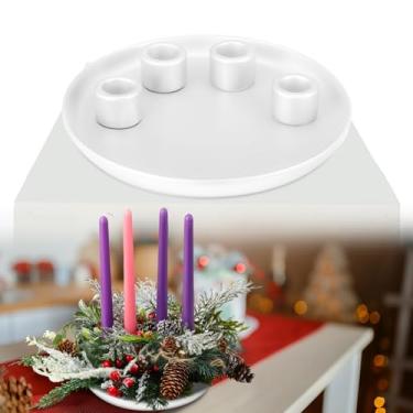 Imagem de LemonRoad Suporte de castiçal de cerâmica, 4 assentos de castiçal cônicos para Natal, guirlanda do advento, outono, casamento, férias, festa moderna, casa, cozinha, ilha, decoração de mesa, sem velas