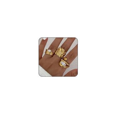 Imagem de Anéis de ouro para mulheres, não manchados, grossos, conjuntos de anéis de prata grande, anel de declaração de polegar grosso, singet, prata, anel empilhável, moderno, vintage, joia grossa, Metal, Sem