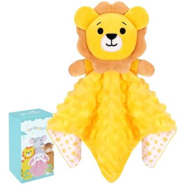 Imagem de Sprinqdawin Loveys para bebês, cobertores macios de segurança de leão para bebês, cobertor de segurança para bebês recém-nascidos, brinquedo de pelúcia, presente de leão adorável para crianças (leão