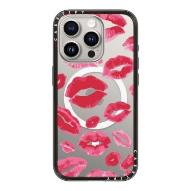 Imagem de CASETiFY Capa compacta para iPhone 15 Pro [fina e elegante/compatível com Magsafe/1,2 m. Proteção contra quedas de nível militar] - Batom Kisses - Preto transparente