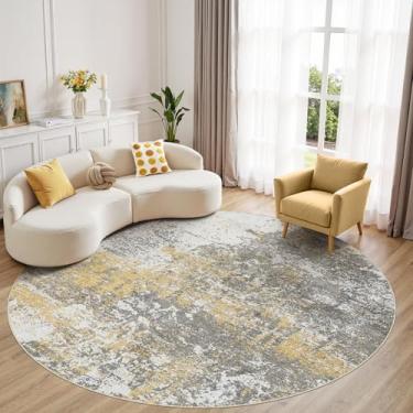 Imagem de Micgeek Tapete redondo de 1,5 m – 13 x 12 abstrato lavável grande macio dobrável tapete antiderrapante neutro moderno tapete baixo para sala de estar, quarto, berçário, sala de jantar, casa de fazenda