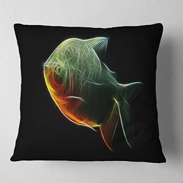 Imagem de Designart Fractal Pacu Fish on Black Animal Throw sala de estar, sofá, enchimento de almofada de alta qualidade + capa de almofada impressa em ambos os lados 40,64 cm x 40,64 cm