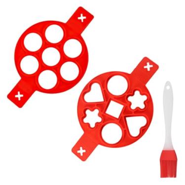 Imagem de 2 moldes de panqueca de silicone, molde de panqueca de silicone Flip n Cook, máquina de panqueca de silicone, molde de mini panqueca, vários formatos em uma ferramenta de cozinha, ferramenta de