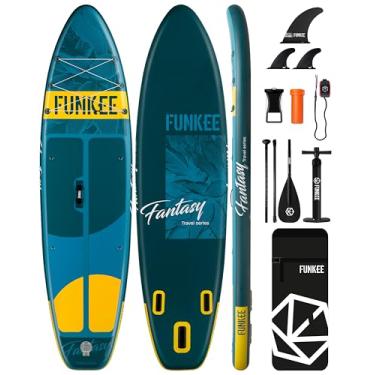 Imagem de FUNKEE Prancha de stand up paddle inflável extra larga de 11'×34"×6", prancha de sup com barbatanas removíveis, mochila, remo flutuante, trela de segurança, capa de telefone flutuante para a