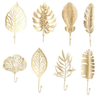 Imagem de kaimenhong 8 ganchos de parede com folhas, gancho decorativo de ferro dourado, ganchos de parede em forma de folha, suporte de chave pendurado, cabide vintage para banheiro, cozinha, porta