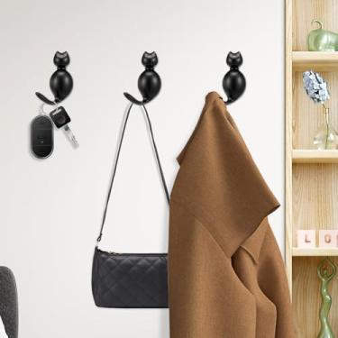 Imagem de 6 peças fixadas na parede gancho de toalha em forma de gato fofo com parafusos de liga de zinco cabide de roupas fácil de instalar porta-chaves para chapéu bolsa de roupas