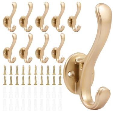 Imagem de KHZSPP Pacote com 10 ganchos para casacos, ganchos para pendurar na parede – Ganchos de parede para pendurar cabides de parede grandes resistentes ganchos duplos para bolsa, toalhas, chapéus, chaves