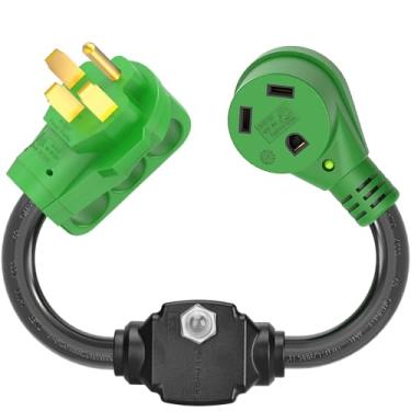 Imagem de RVGUARD Protetor de sobrecarga 50 Amp para 30 Amp cabo adaptador RV com disjuntor, NEMA 14-50P para NEMA TT-30R adaptador de energia elétrica com indicador de energia LED, 45,7 cm, verde, listado ETL