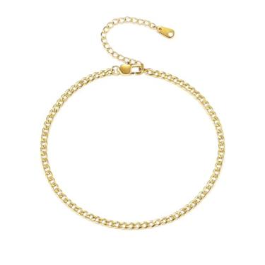 Imagem de INBLUE Tornozeleiras de aço inoxidável para mulheres, ouro, prata, ouro rosa, contas, fígaro/cubano, corrente de elos no tornozelo, ajustável, joia à prova d'água para praia, 6 mm, Aço inoxidável, Sem