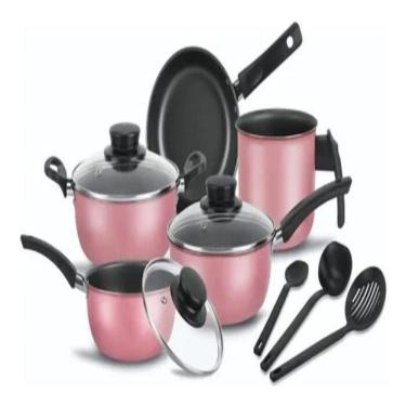 Imagem de Conjunto De Panelas 8 Peças Elegan Rosa E Tampa De Vidro