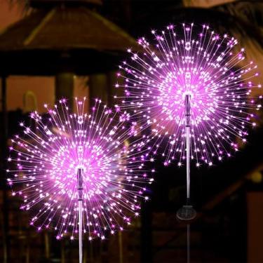 Imagem de Luzes solares de fogo de artifício JJGoo, pacote com 2 180 LEDs, rosa 