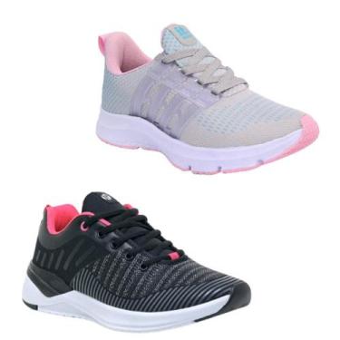 Imagem de Tênis Feminino Esportivo Caminhada Fitness Confortável Kit Cinza/Preto