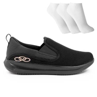 Imagem de Tênis Olympikus Wellness + 3 Pares de Meia, 34, Preto, Rosê