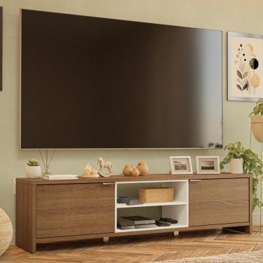 Imagem de Rack para TV at?? 80 Polegadas 180cm 2 Portas Rustic/Branco Linz Madesa