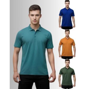Imagem de Kit 4 Camisas Masculina Gola Polo Piquet Poliéster - Genérica, Petróle