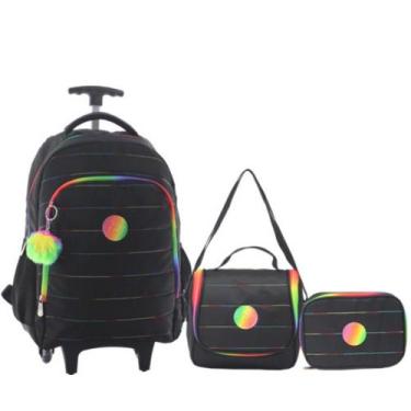 Imagem de Kit Mochila 18 Escolar Juvenil Estampa Liso Com 2 Rodas Feminino Com L
