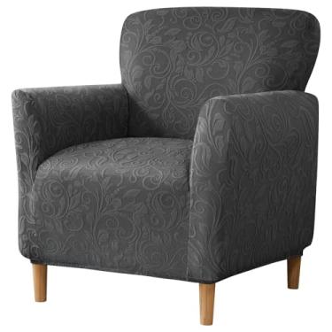 Imagem de MIFXIN Capa para cadeira de banquete com braços, 1 peça de elastano elástico com acento elástico para poltrona de sofá protetor de móveis para sala de estar (jacquard cinza escuro)