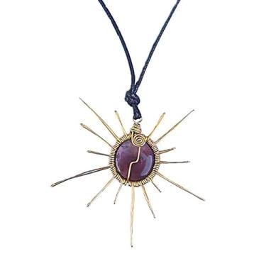 Imagem de Colar Mandala Psicodélica, Latão, Pedra Natural, Artesanal, Feito à mão (Ônix (Preta))