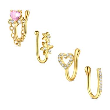 Imagem de Zolure Anel de nariz falso CZ Africano piercing de nariz dourado falso septo piercing de nariz piercing de nariz joia de nariz para mulheres joias sem piercing, Metal, Zircônia cúbica