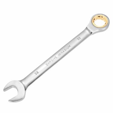 Imagem de HARFINGTON Chave de combinação de catraca de 32 mm métrico 12 pontos CR-V aço cromado alongamento caixa dupla chave catraca de extremidade aberta com 72 dentes e chave inglesa de 5° ferramenta para