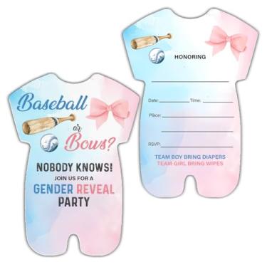 Imagem de RNYJJ Basebol ou arcos de gênero neutro convites com envelopes (20 unidades), ele ou ela gênero neutro chá de bebê festa preencher convites cartões, design dupla face