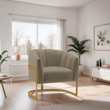 Imagem de Poltrona De ativa Sala De Estar Mavie Base De Ferro Dourado Suede Móveis Cappuccino