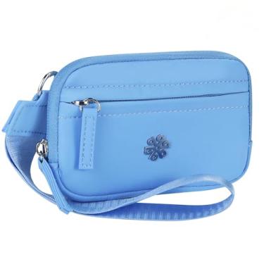 Imagem de Questall Bolsa feminina impermeável com RFID, carteira de viagem de nylon leve com pulseira, porta-cartões com vários zíperes 9102, Azul, Casual